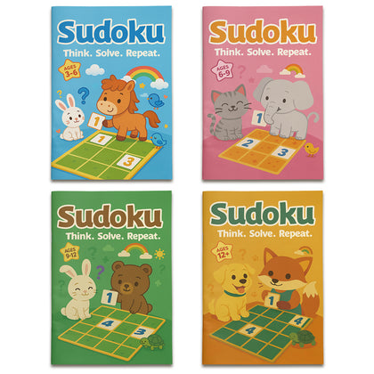 Sudoku Think Solve Repeat logic puzzle book set for kids ages 3-12 plus