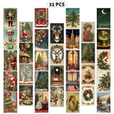 Vertical assortment of 32 vintage Christmas cards with festive designs