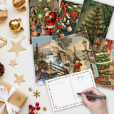 Handwriting scene with retro Christmas cards and holiday stationery