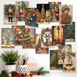 Vintage Christmas card set arranged as winter decor and party favors