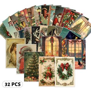 Vintage Christmas Cards 32-piece retro holiday greeting card set