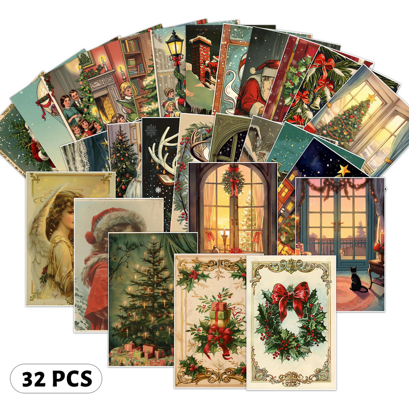 Vintage Christmas Cards 32-piece retro holiday greeting card set