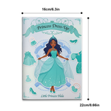 Teal princess dress-up sticker activity book for kids with outfit matching