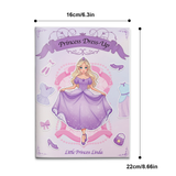 Purple princess dress-up sticker activity book for kids with outfit matching