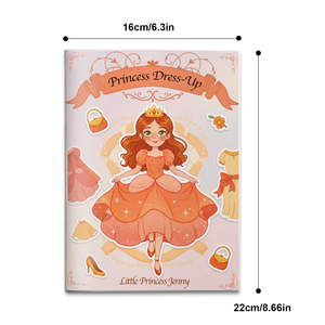 Orange princess dress-up sticker activity book for kids with outfit matching