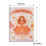 Orange princess dress-up sticker activity book for kids with outfit matching