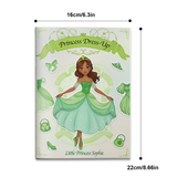 Green princess dress-up sticker activity book for kids with outfit matching