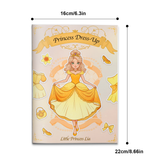 Yellow princess dress-up sticker activity book for kids with outfit matching