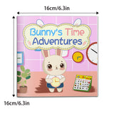 Bunny-themed time concepts book for clock awareness and preschool routines