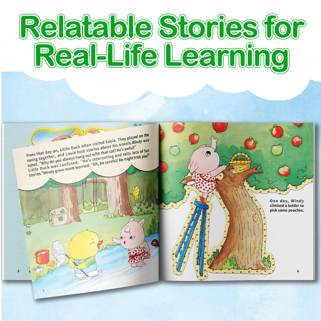 Printed preschool social skills storybook with sharing moments