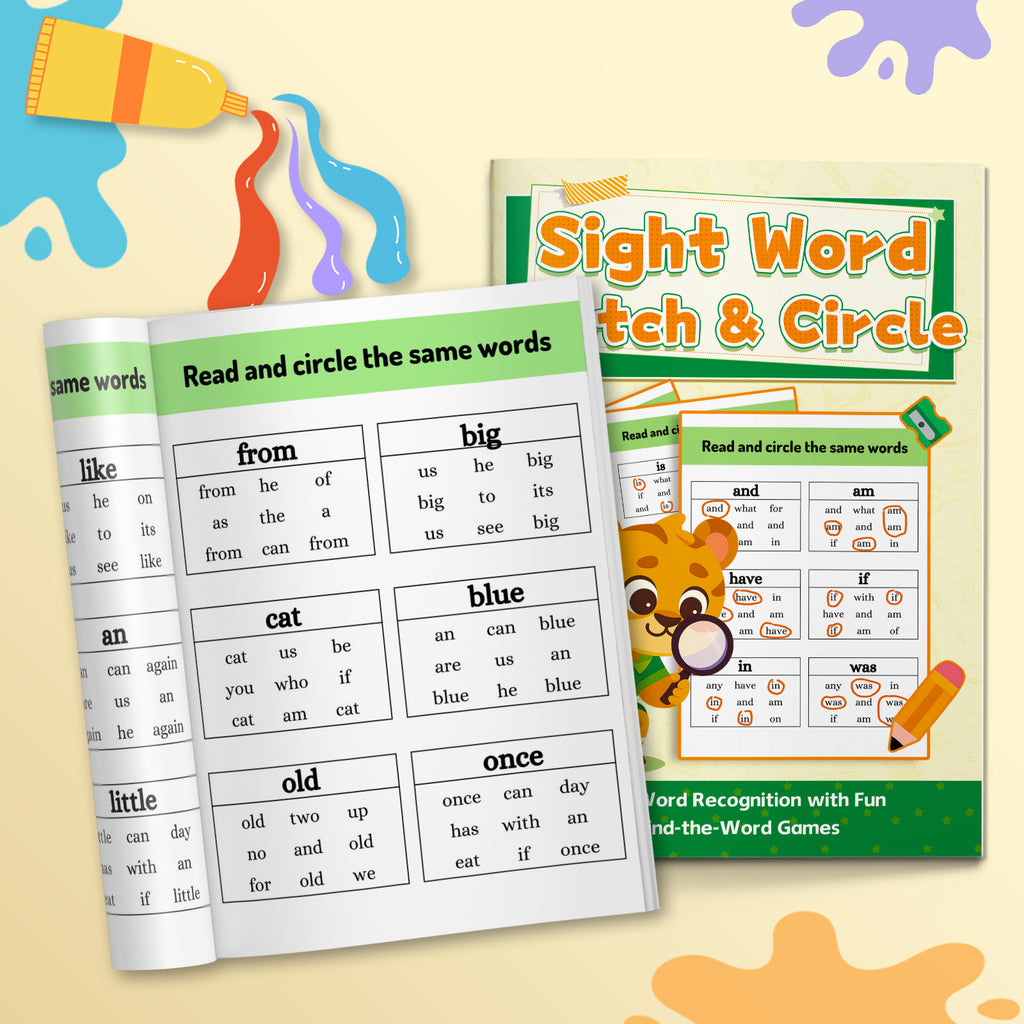 Printed word recognition activity book with bear cover