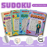 Brain Busters Sudoku Book for Kids Ages 3–12, 4-Book Progressive Puzzle Workbook Bundle, Beginner to Challenge Level Number Logic Games for Focus, Critical Thinking and Problem-Solving Skills
