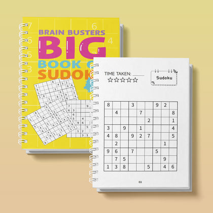 Printed children's sudoku puzzle book with clean number grids and brain training activities