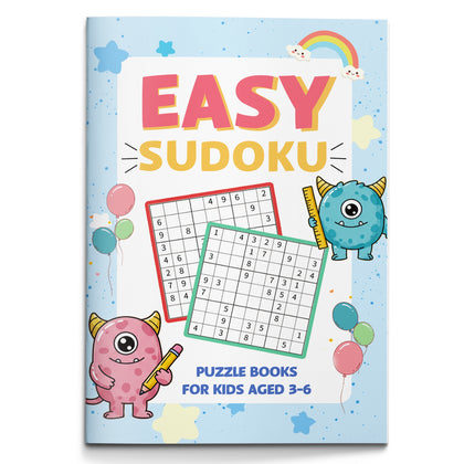 Children's sudoku workbook with clear number grids for beginner logic practice