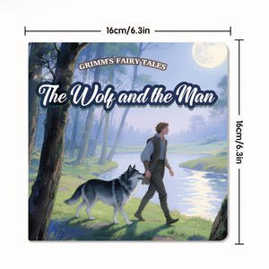 Front cover view of The Wolf and the Man Grimm storybook