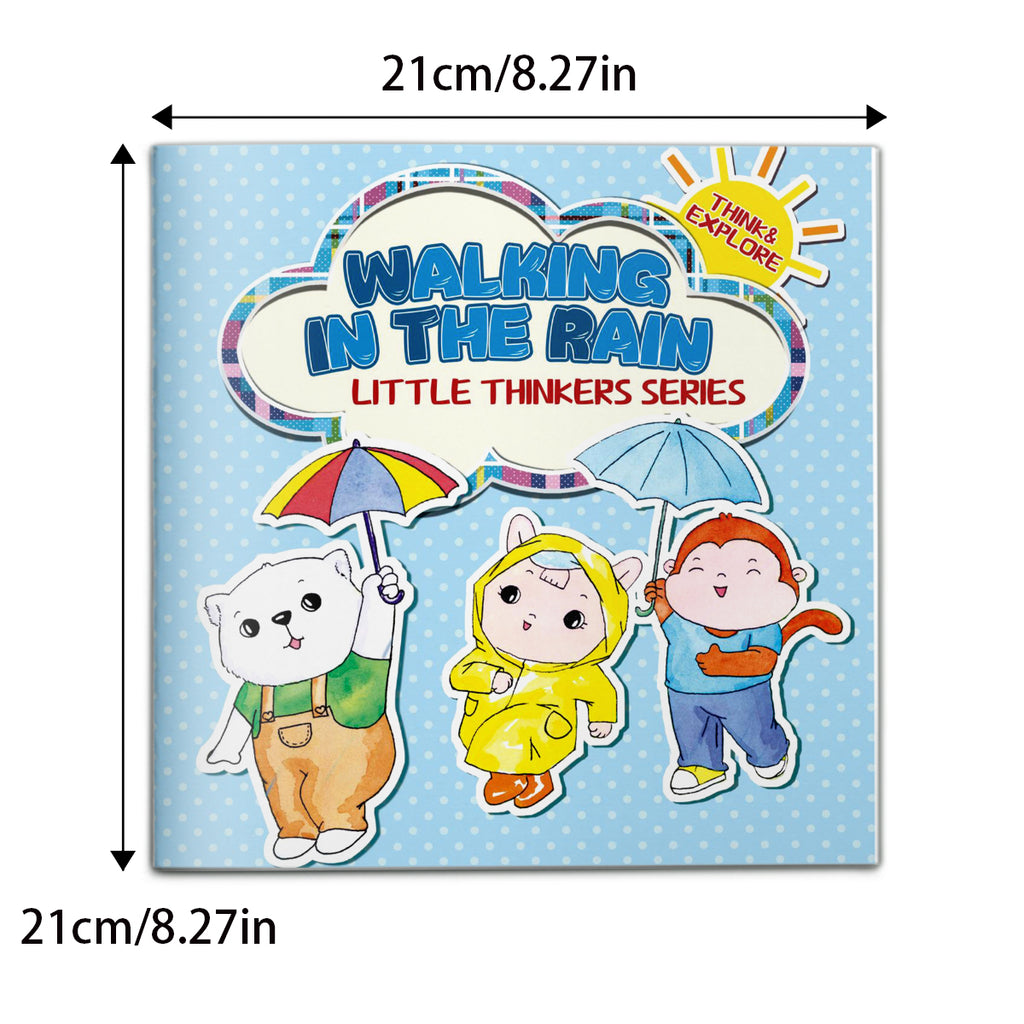 Weather theme picture book for kids about rainy day outdoor discovery
