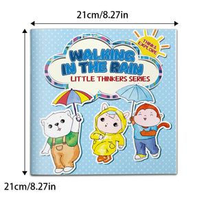Weather theme picture book for kids about rainy day outdoor discovery