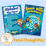 Alphabet and Shape Maze Adventure Book Set for Kids, Early Learning Maze Activity Bundle for Letter Recognition, Shape Skills, Pencil Control, Visual Thinking, and Preschool Fun