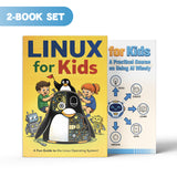 AI for Kids Practical Guide + Linux for Kids Computer Learning Guide: 2-Book Set main cover and printed book set view, image 1, bundle ISBN 9798900669359