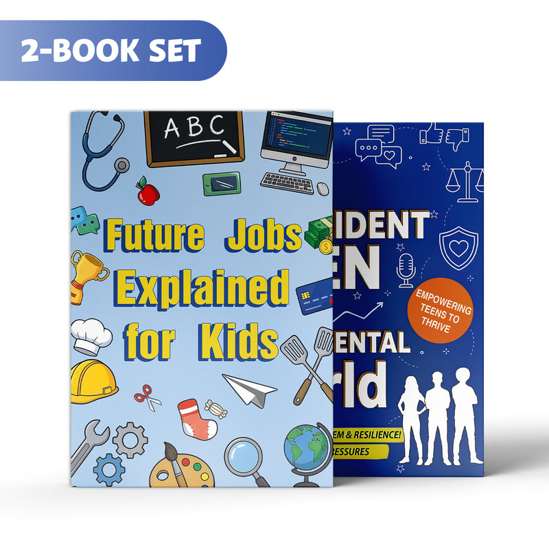 The Confident Teen in a Judgmental World + Future Jobs Explained for Kids Career Expl: 2-Book Set main cover and printed book set view, image 1, bundle ISBN 9798900665351