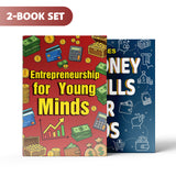 Entrepreneurship for Young Minds Business + Money Skills for Kids Ages 7-14: 2-Book Set main cover and printed book set view, image 1, bundle ISBN 9798900665368