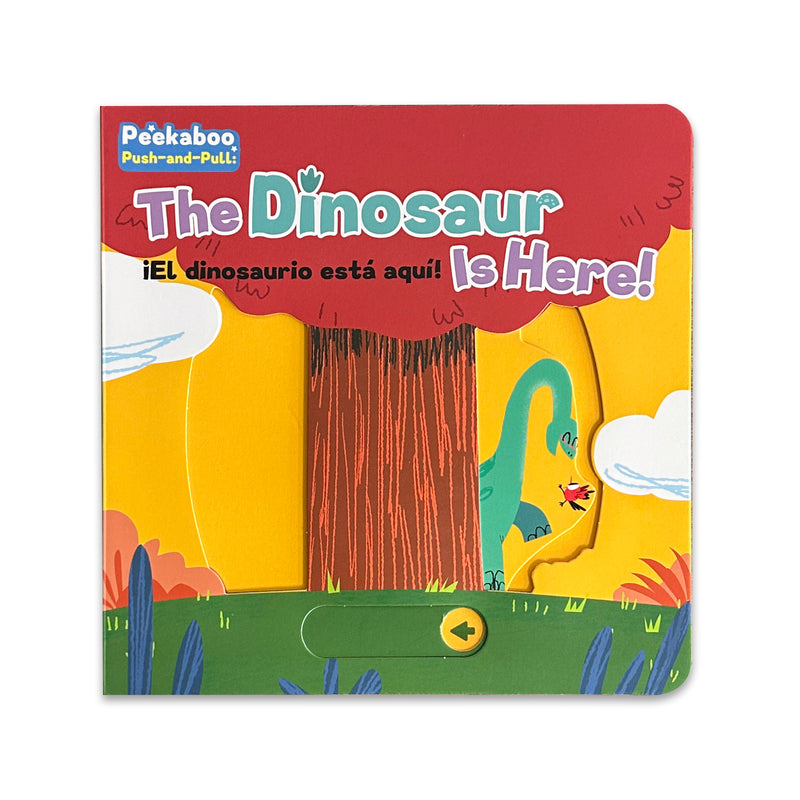 The Dinosaur Is Here peekaboo board book cover
