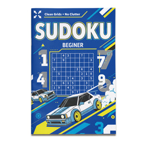 Sudoku Puzzle Books, 4 Progressive Levels Beginner to Challenge, Race Car Number Logic Workbooks for Focus, Critical Thinking and Problem-Solving Practice