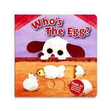 Who's The Egg Push and Pull Board Book cover with bright animal artwork