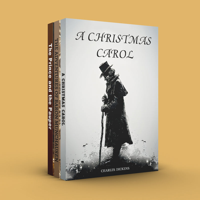 The Prince and the Pauper Classic 3-book S + the Adventures of Baron Munchausen Classic + a Christmas Carol Classic Holiday Novel: 3-Book Se main cover and printed book set view, image 1, bundle ISBN 9798900663968