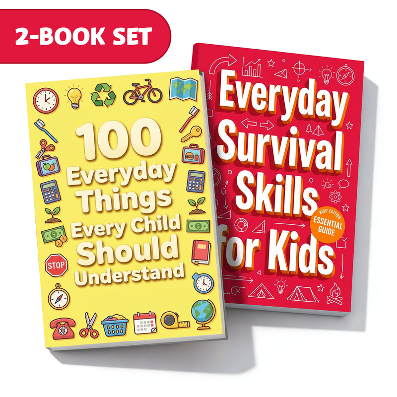 Everyday Survival Skills for Kids + 100 Everyday Things Every Child Should Und: 2-Book Set main cover and printed book set view, image 1, bundle ISBN 9798900669212