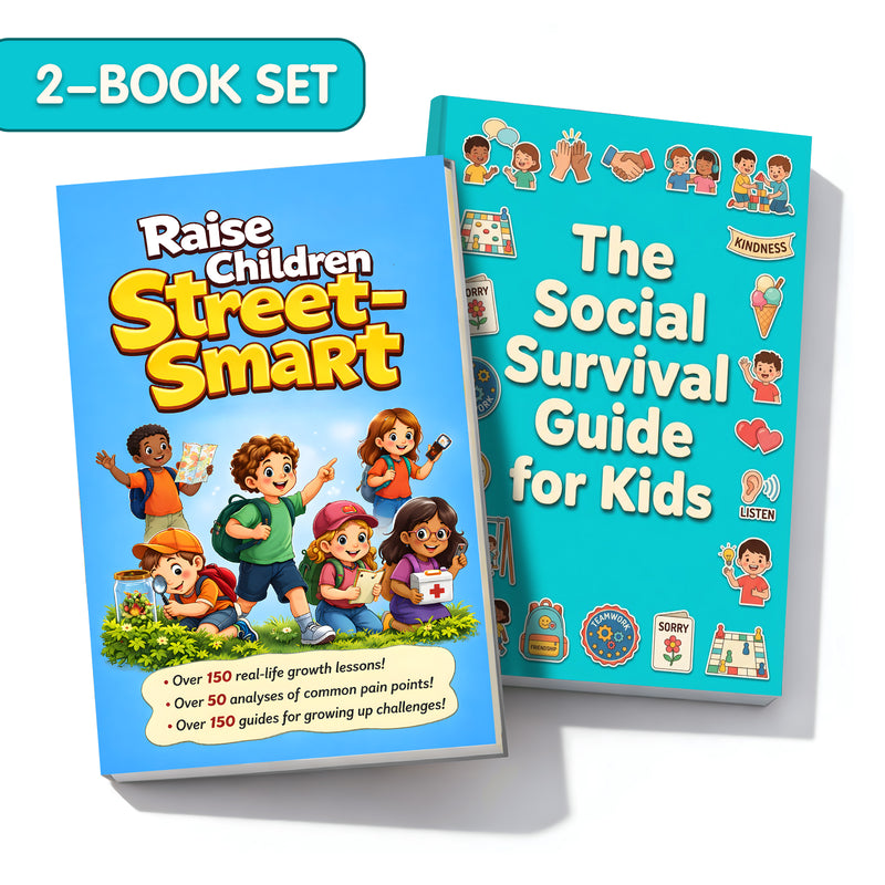 Raise Children Street-smart + the Social Survival Guide for Kids: 2-Book Set main cover and printed book set view, image 1, bundle ISBN 9798900668499