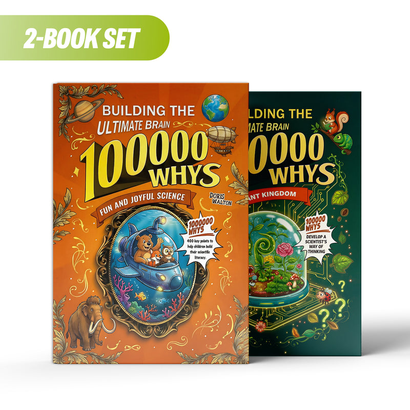 100000 Whys Plant Kingdom Science Book for + Building the Ultimate Brain 100000 Whys Sc: 2-Book Set main cover and printed book set view, image 1, bundle ISBN 9798900667034