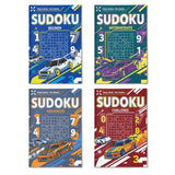 Kids practicing race car Sudoku puzzle books