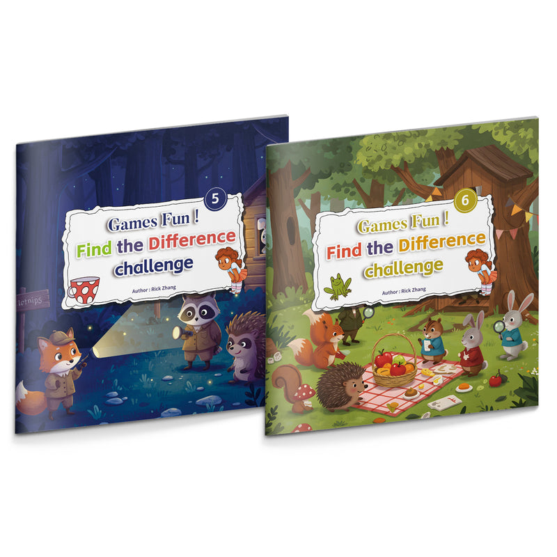 Fun Find the Difference Book for Kids + Spot the Difference Challenge for Kids: 2-Book Set main cover and printed book set view, image 1, bundle ISBN 9798904661588