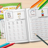 Printed preschool A to Z writing book for fine motor skills and letter practice