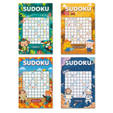 Parent and child using jungle Sudoku puzzle books together