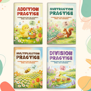 Spring Math Practice Workbook Set for Kids, Addition Subtraction Multiplication and Division Practice Books, Arithmetic Skills, Accuracy Speed Confidence, Homeschool and Elementary Learning