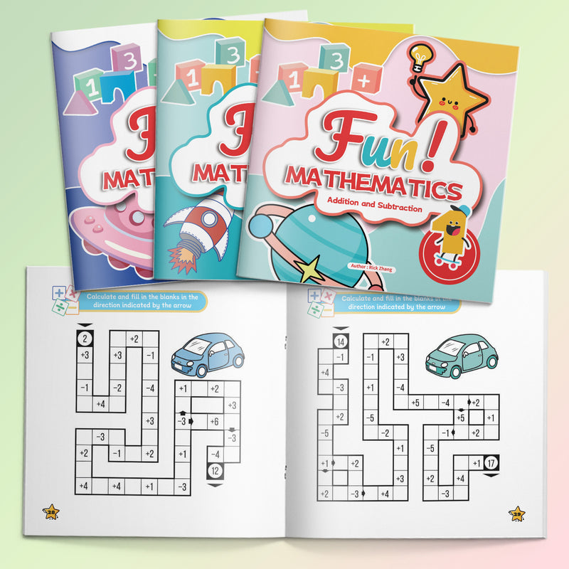 Fun!mathematics 8-book Math Activity Set F + Fun!mathematics 8-book Math Activity Set F + Fun!mathematics 8-book Math Activity Set F: 3-Book main cover and printed book set view, image 1, bundle ISBN 9798904660413