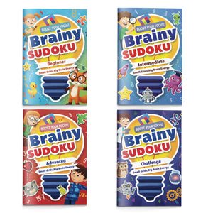 Brainy Sudoku Workbook Set 4-Level Logic Practice cover collection