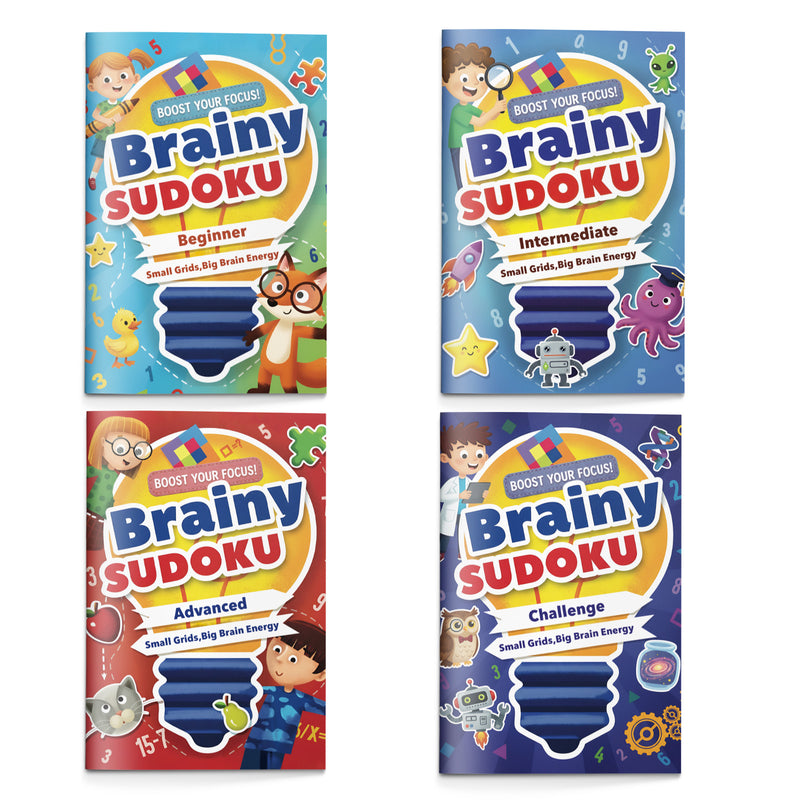 Brainy Sudoku Workbook Set 4-Level Logic Practice cover collection