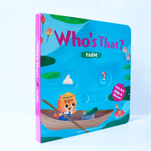 Who's That Farm push-slide board book cover