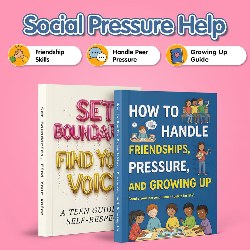 How to Handle Friendships, Pressure, and G + Set Boundaries, Find Your Voice: Teen Self: 2-Book Set main cover and printed book set view, image 1, bundle ISBN 9798904661397