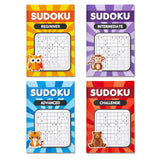 Family practicing owl Sudoku puzzle books together