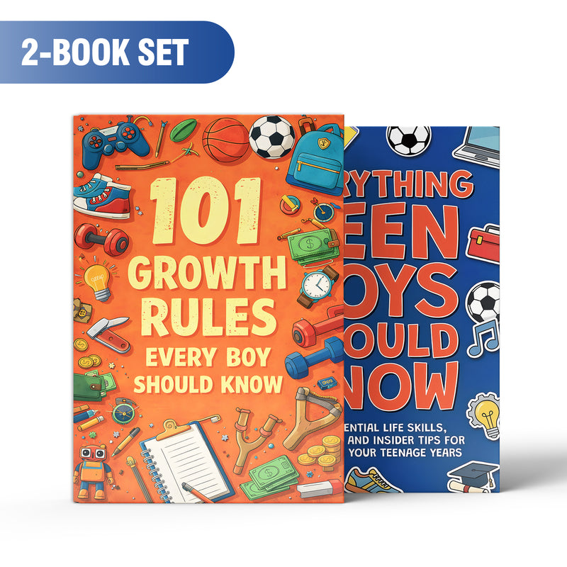 Everything Teen Boys Should Know + 101 Growth Rules Every Boy Should Know: 2-Book Set main cover and printed book set view, image 1, bundle ISBN 9798900669311