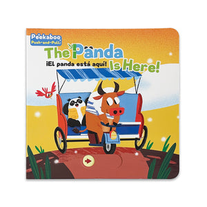 The Panda Is Here peekaboo board book cover