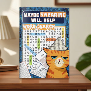Maybe Swearing Will Help funny cat word search cover