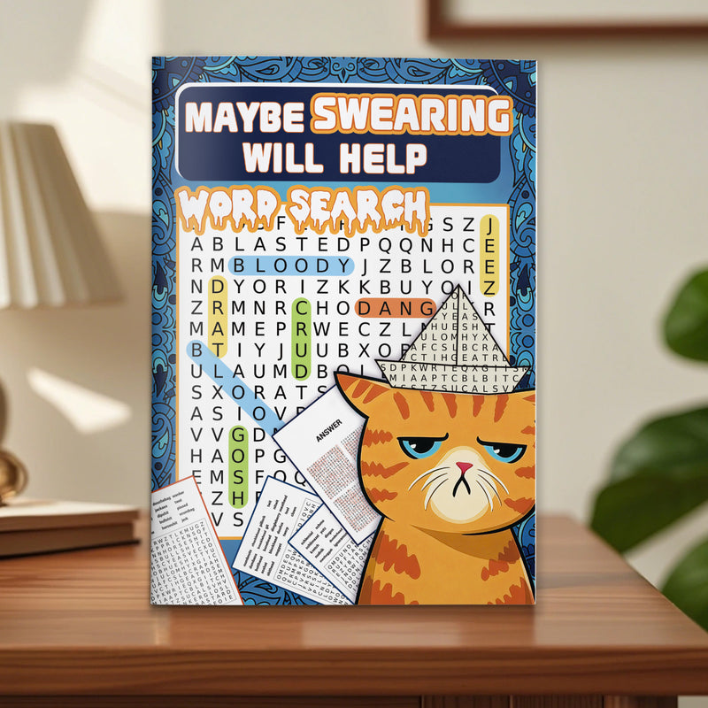 Maybe Swearing Will Help funny cat word search cover