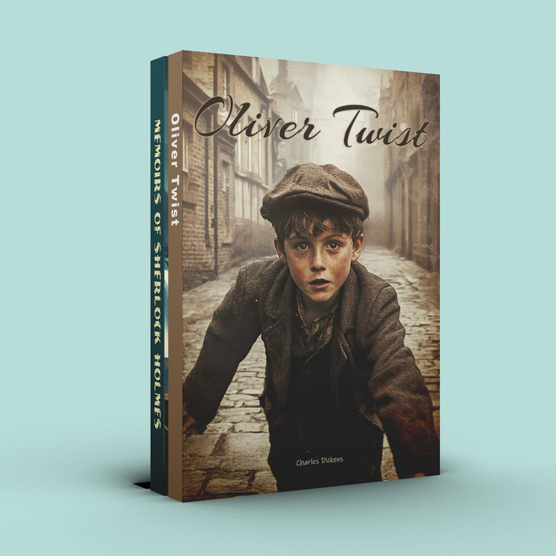 Oliver Twist Classic Literature 3-Book Set + Memoirs of Sherlock Holmes Detective Stori: 2-Book Set main cover and printed book set view, image 1, bundle ISBN 798900663906