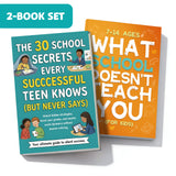 What School Doesn't Teach You for Kids Age + Teen Study Skills Guide 30 School Secrets: 2-Book Set main cover and printed book set view, image 1, bundle ISBN 9798900664538