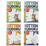 Child writing in a Kitten Sudoku puzzle book